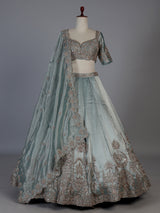 Pastel blue silk embellished lehenga choli with dupatta