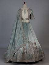 Pastel blue silk embellished lehenga choli with dupatta