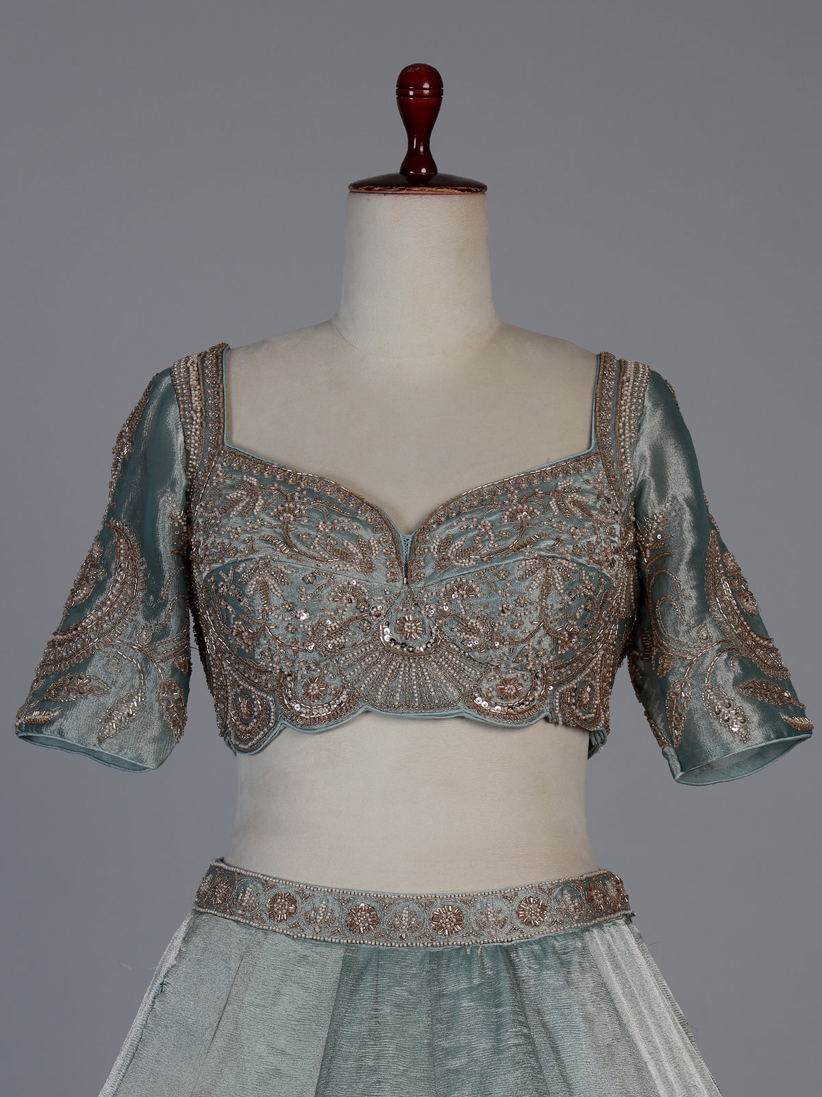 Pastel blue silk embellished lehenga choli with dupatta