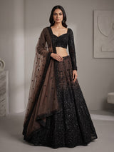 Black soft net designer lehenga choli with dupatta