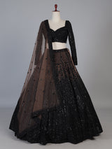 Black soft net designer lehenga choli with dupatta