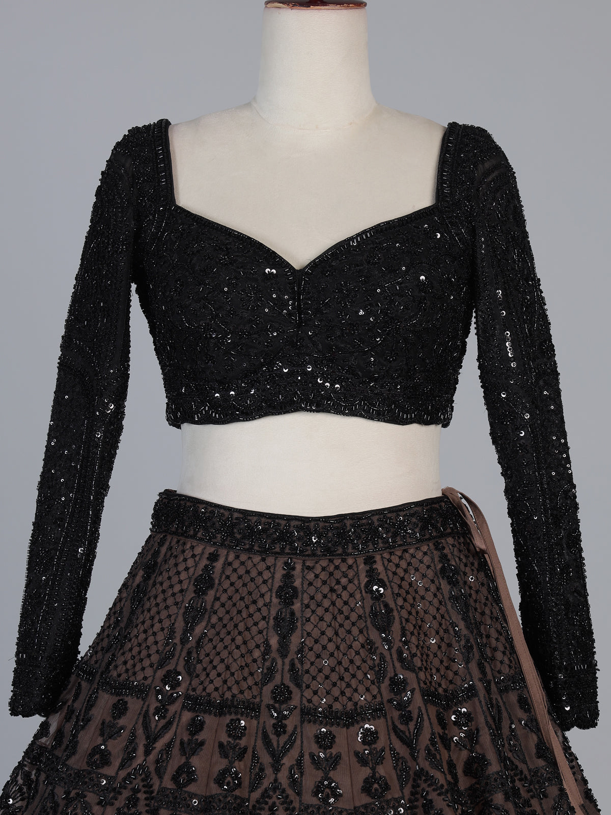 Black soft net designer lehenga choli with dupatta
