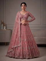 Peach designer net lehenga choli with graceful dupatta