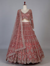 Peach designer net lehenga choli with graceful dupatta