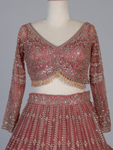 Peach designer net lehenga choli with graceful dupatta