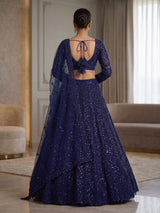 Royal blue designer net lehenga choli with elegant dupatta