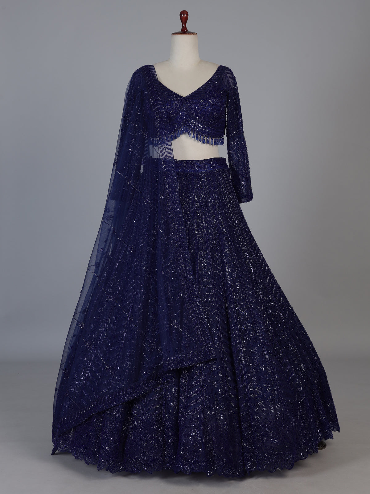 Royal blue designer net lehenga choli with elegant dupatta