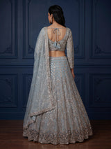 Sky blue designer net lehenga choli with dupatta