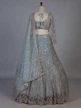 Sky blue designer net lehenga choli with dupatta
