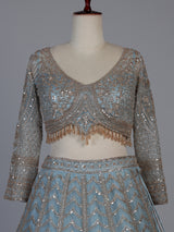 Sky blue designer net lehenga choli with dupatta