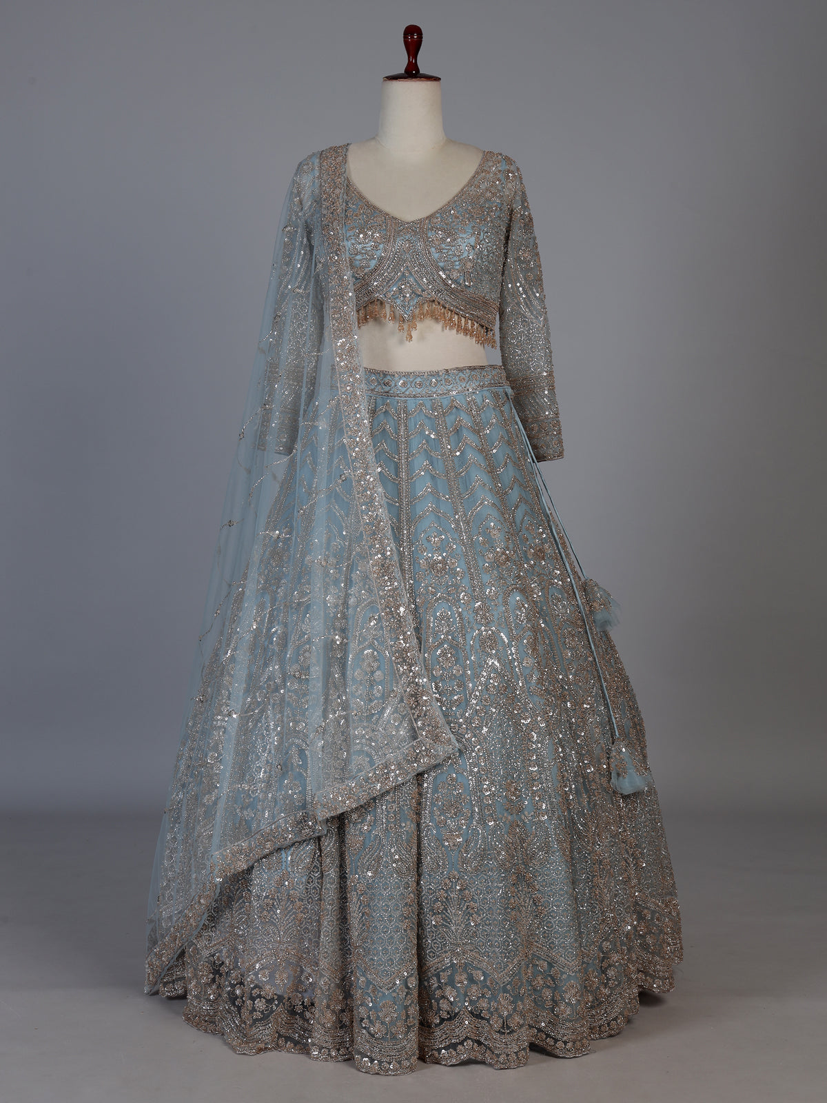 Sky blue designer net lehenga choli with dupatta