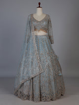 Sky blue designer net lehenga choli with dupatta