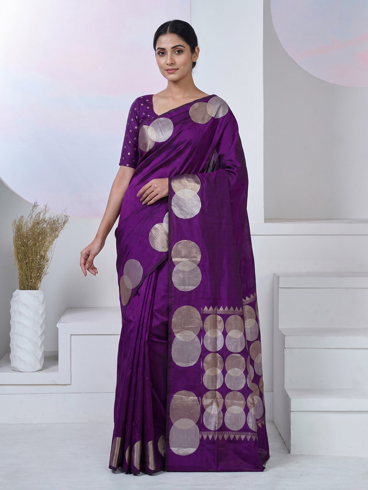 Purple soft silk saree with rich zari border design