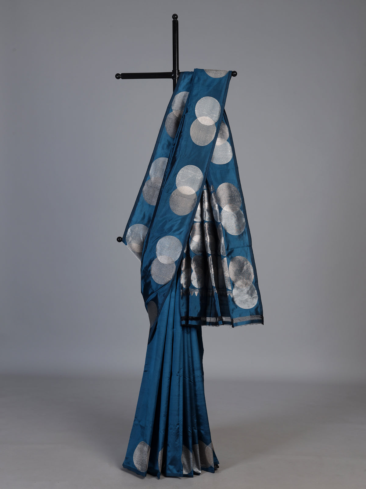 Blue soft silk saree with elegant zari border and pallu