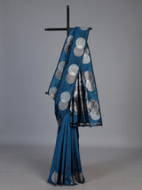 Blue soft silk saree with elegant zari border and pallu