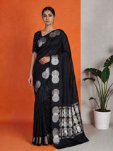 Black soft silk saree with elegant zari border and pallu