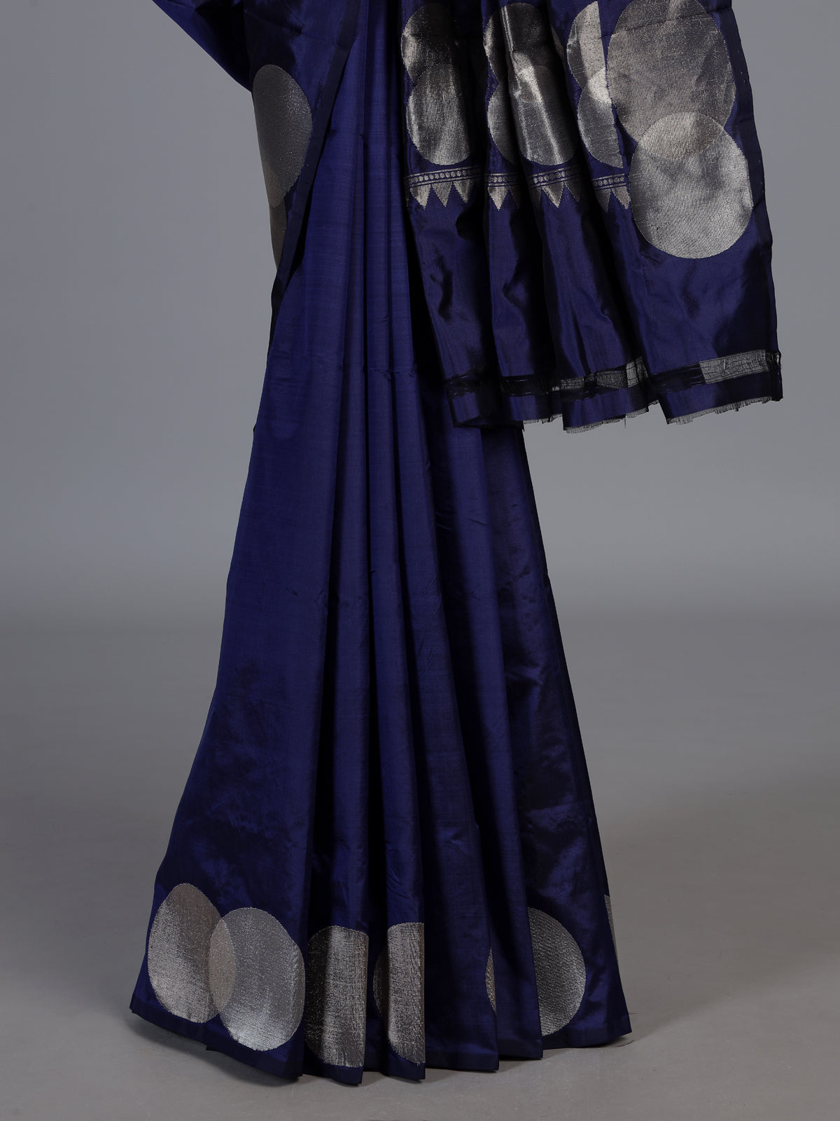 Navy blue soft silk saree with rich zari border elegance