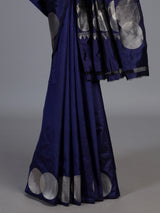 Navy blue soft silk saree with rich zari border elegance