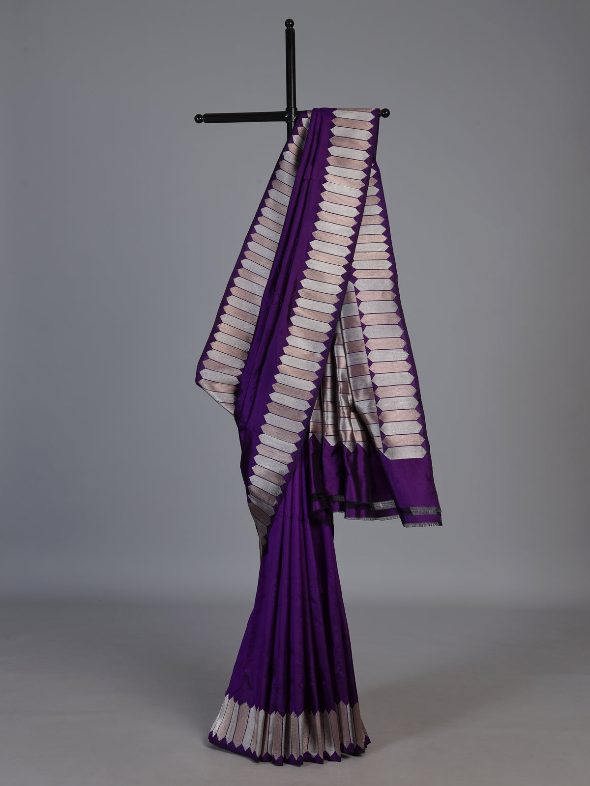 Purple satin silk saree with elegant festive zari detailing