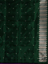 Green satin silk saree with luxurious zari border and pallu