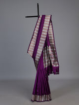 Purple satin silk saree with traditional zari border design
