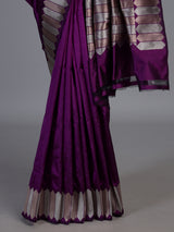 Purple satin silk saree with traditional zari border design