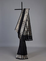 Black satin silk saree with rich zari border and pallu