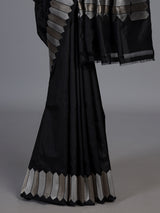 Black satin silk saree with rich zari border and pallu