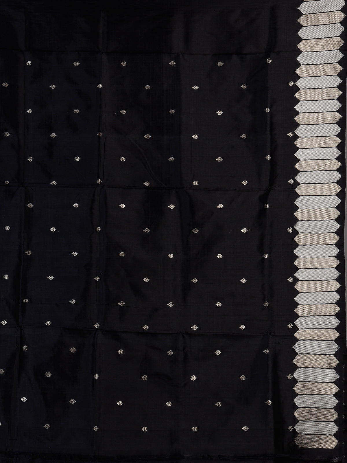Black satin silk saree with rich zari border and pallu