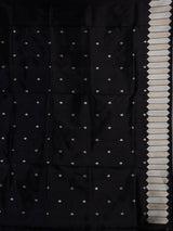 Black satin silk saree with rich zari border and pallu