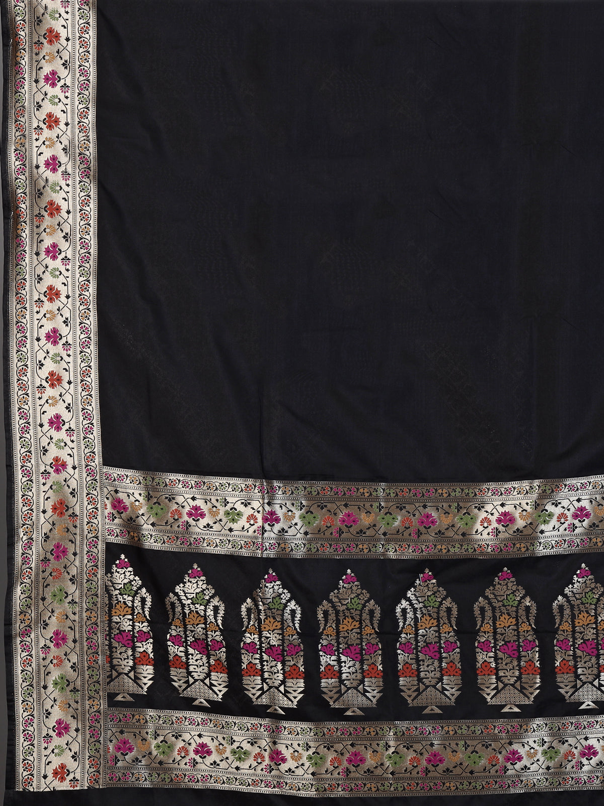 Black paithani silk saree with floral motifs and zari work