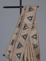 Beige tusser silk saree with regal zardosi embellishments