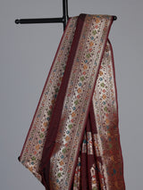 Maroon paithani silk saree with floral zari border elegance