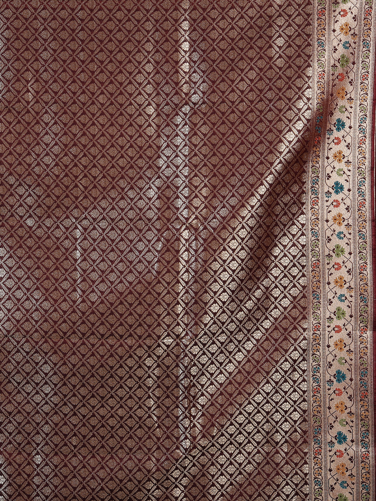 Maroon paithani silk saree with floral zari border elegance