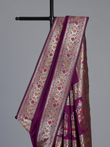 Purple paithani silk saree with elegant floral zari motifs