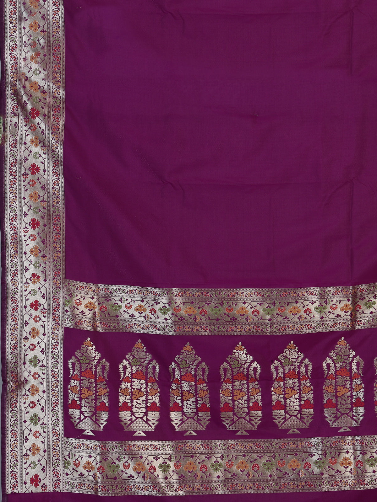 Purple paithani silk saree with elegant floral zari motifs