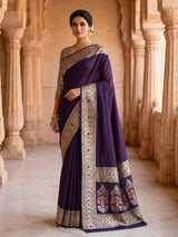 Wine paithani silk saree with floral zari border design