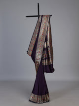 Wine paithani silk saree with floral zari border design
