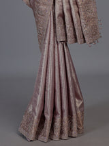 Pastel pink tissue silk saree with kolkata handwork elegance