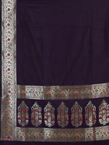 Wine paithani silk saree with floral zari border design