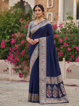 Navy paithani silk saree with floral zari woven elegance