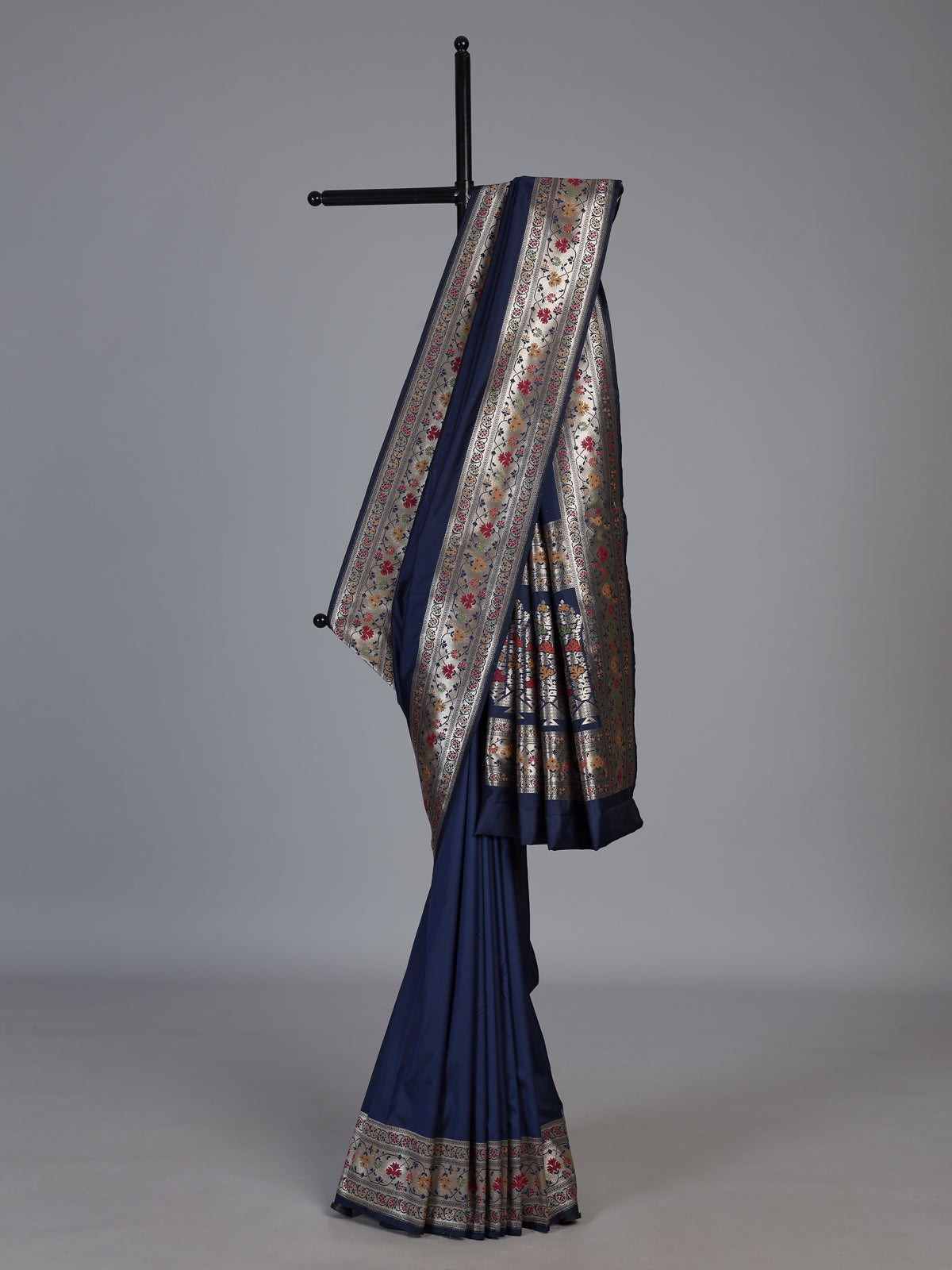 Navy paithani silk saree with floral zari woven elegance