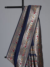 Navy paithani silk saree with floral zari woven elegance