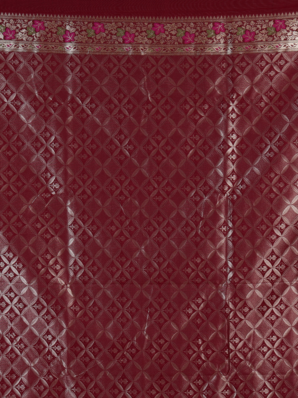 Maroon banarasi silk saree with floral butti zari design