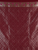 Maroon banarasi silk saree with floral butti zari design
