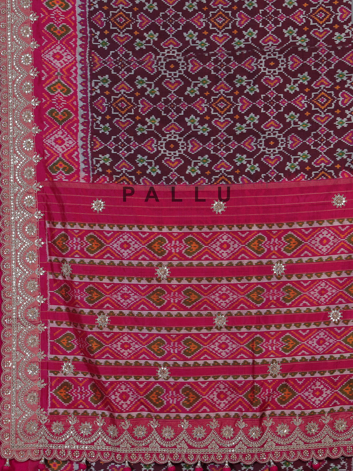Wine Hyderabadi patola silk saree with rich hand work