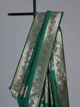 Green banarasi silk saree with floral butti zari work