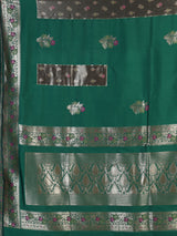 Green banarasi silk saree with floral butti zari work