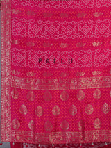 Rani pink dola satin silk bandhej printed festive saree
