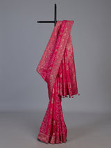 Rani pink dola satin silk bandhej printed festive saree